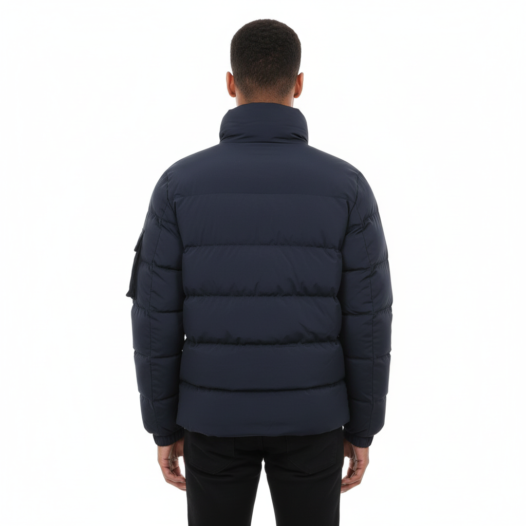 Men’s Black Puffer Jacket – High-Neck Insulated Design